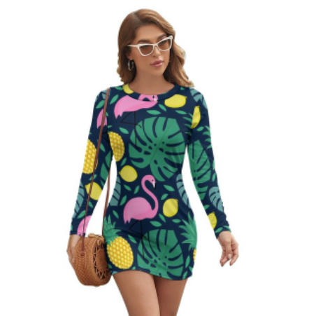 robe manches longues flamant rose moulante