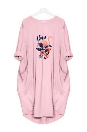 robe flamant rose manches 3/4