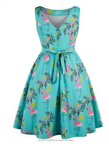 robe bleue flamant rose