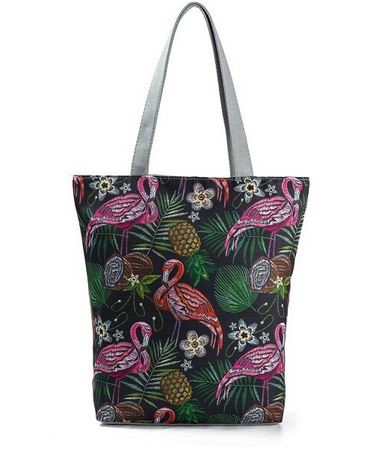 sac zippé flamant rose toile