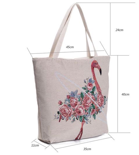 Sac Flamant Rose Broderie Plumes
