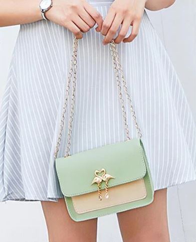 sac flamant rose cuir et chainette or