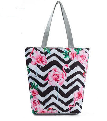 sac flamant rose imprimé rayure noir toile