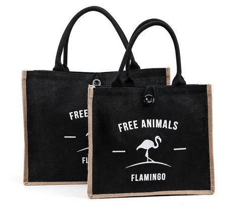 sac toile flamant rose noir chic cabas