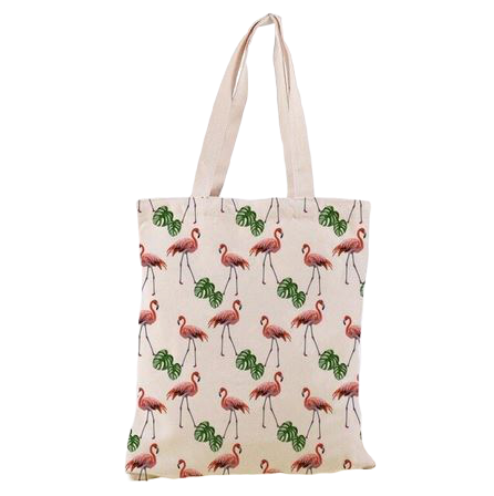 sac de plage flamant rose avec feuilles tropical vegan