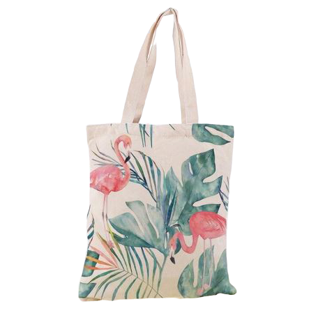 sac flamant rose toile qu'on peut mettre dans son sac à main pour faire les courses lavable