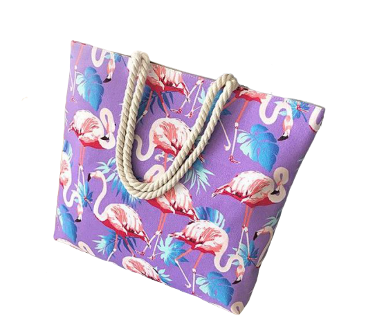 sac flamant rose pour la plage coloré solide toile