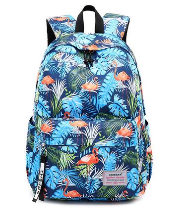 sac d'ecole a dos imprime flamant rose tropical bleu