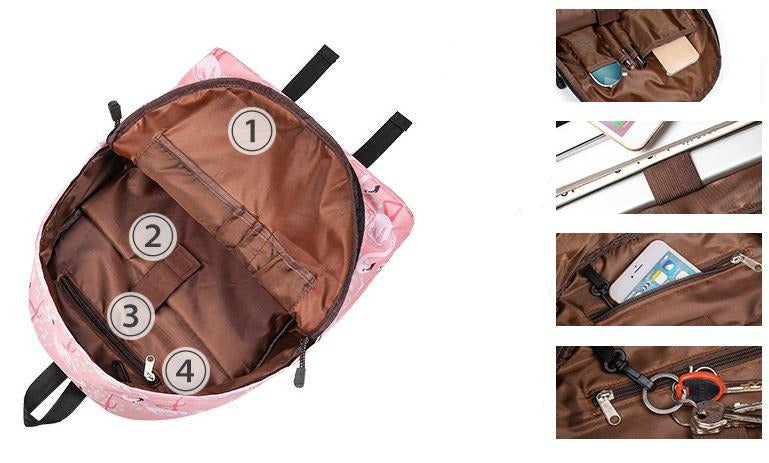 sac a dos multipoches flamant rose