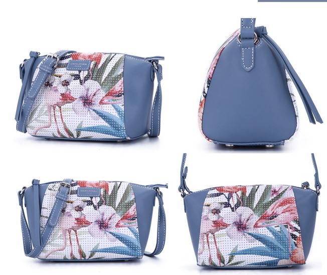 beau sac à main flamant rose cuir bleu