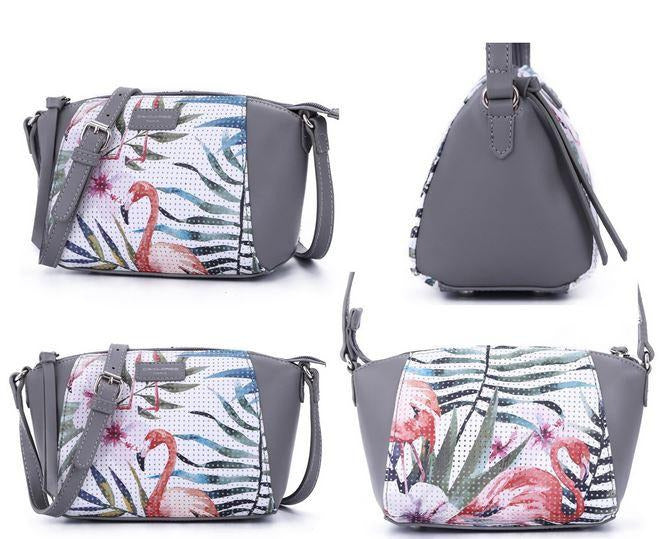 sac flamant rose simili cuir gris et blanc