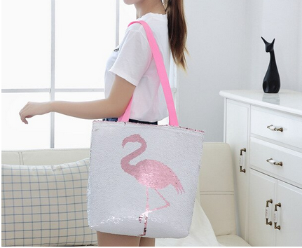 sac bandouliere flamant rose en sequin