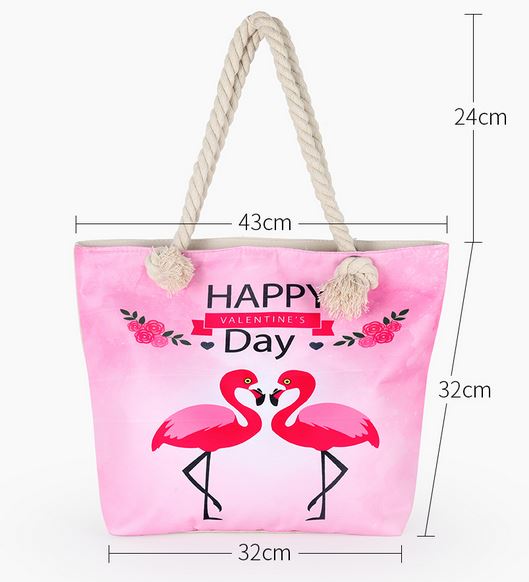 sac flamant rose en toile fermeture éclair