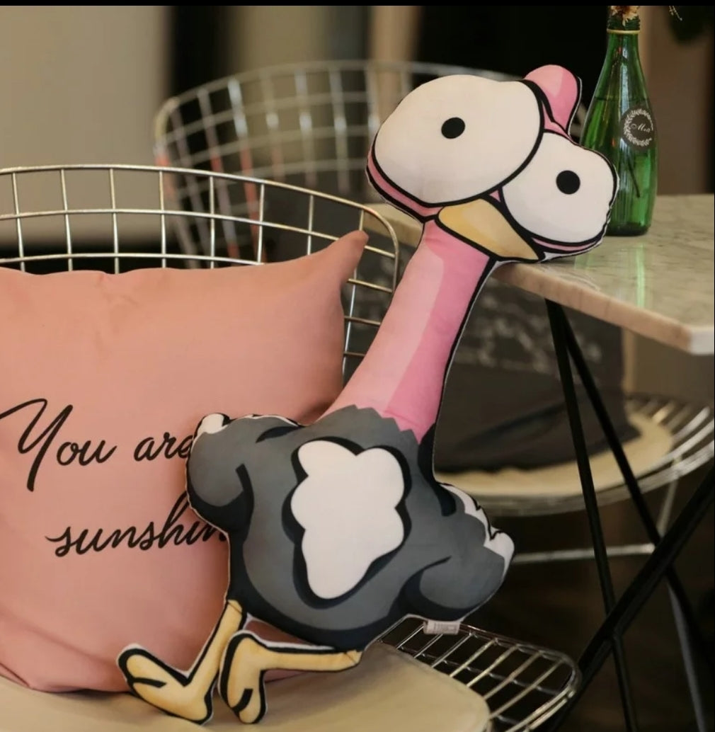 coussin peluche flamant rose rigolo