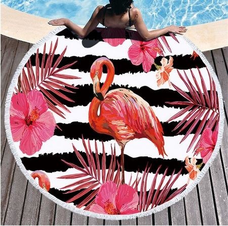 serviette ronde tapis yoga nappe flamant rose