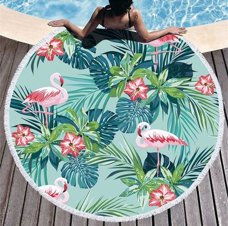 serviette ronde pour plage paradisiaque flamant rose