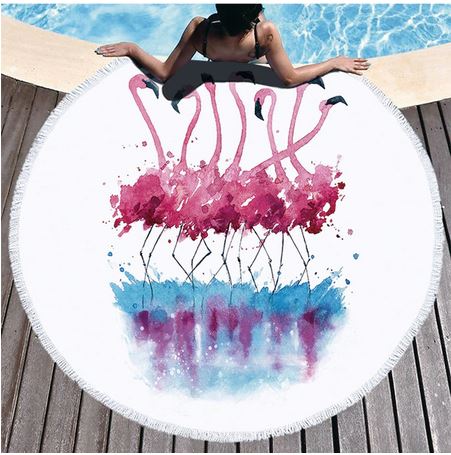 serviette de plage ronde flamant rose