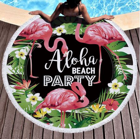 grande serviette ronde flamant rose pour plage