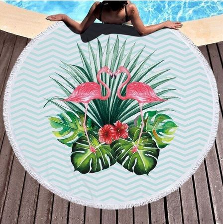 serviette flamant rose imprime tropical fleurs