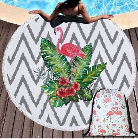 serviette de plage ronde epaisse flamant rose
