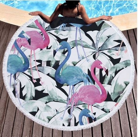 serviette eponge ronde flamant rose