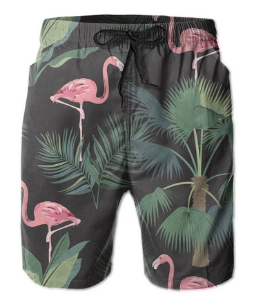 bermuda de plage noir avec flamant rose pour homme