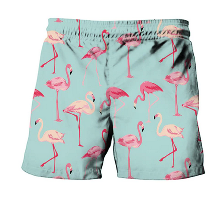 short de bain bleu vert flamant rose