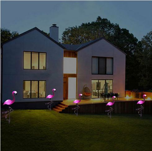 statue flamant rose lumineuse solaire