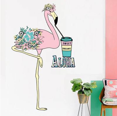 sticker mural flamant rose pour interieur a coller