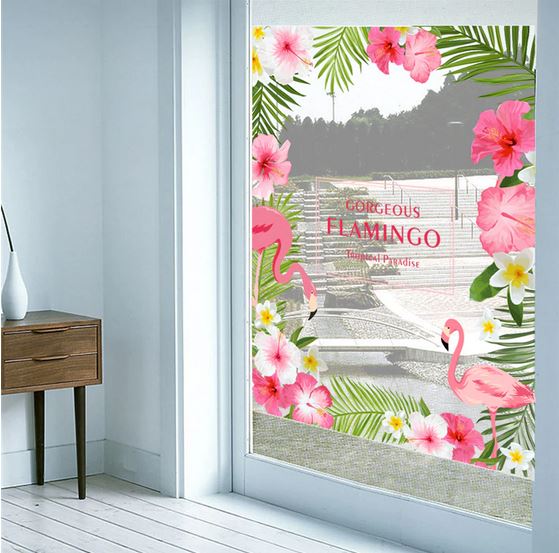 sticker transparent encadrement flamant rose tropique