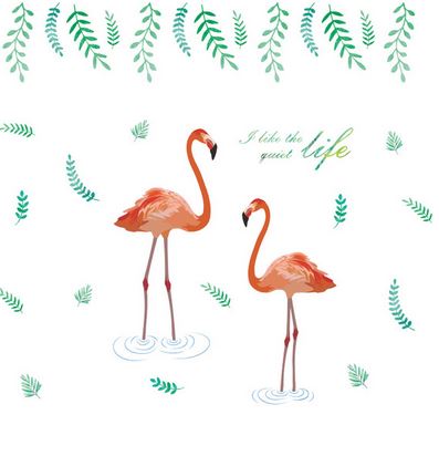 sticker flamant rose pied dans l'eau autocollant mur