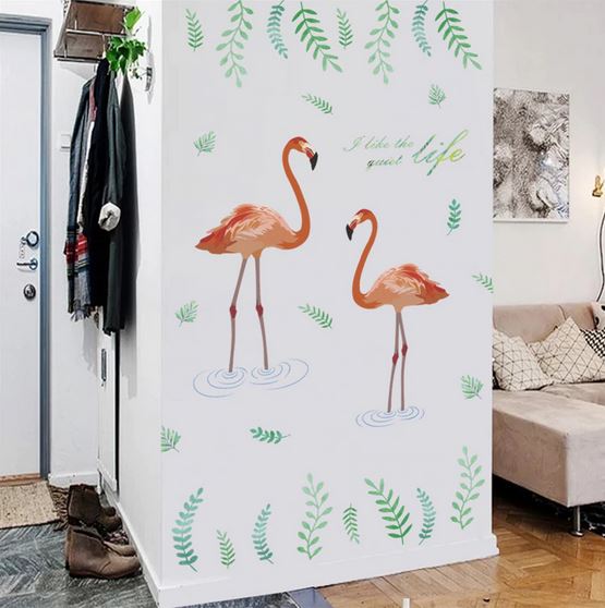 autocollant sticker flamant rose pour pan de mur