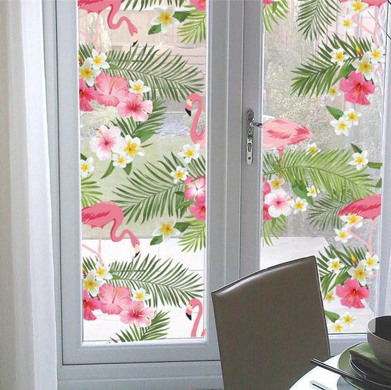 sticker transparent flamant rose fenêtre coller