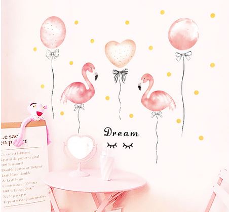 stickers pour chambre fille mur flamant rose