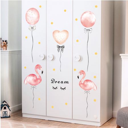 stickers sur armoire fille flamant rose