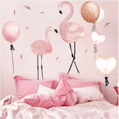 stickers muraux ballons et flamant rose