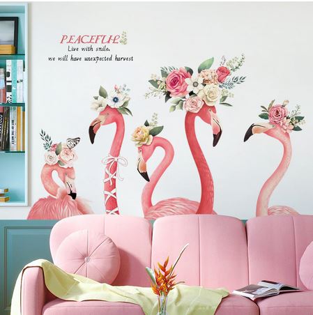 stickers mural plusieurs flamant rose style boheme