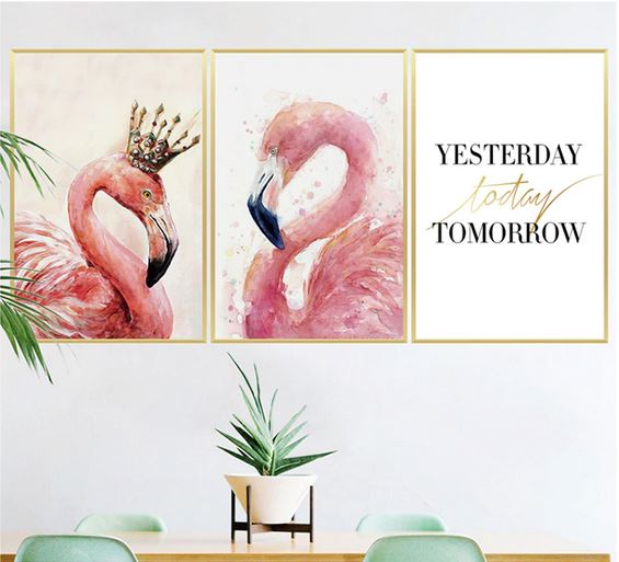 stickers trompe l'oeil flamant rose mural