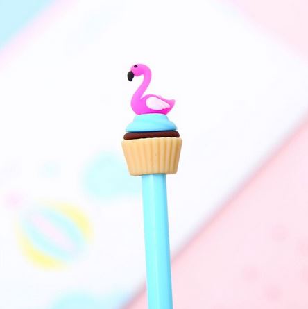 stylo bille flamant rose bleu