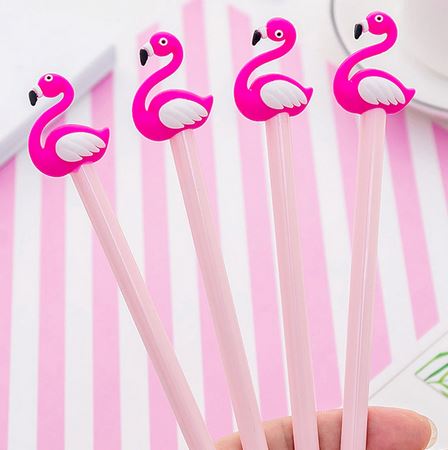 stylo embout flamant rose fluo