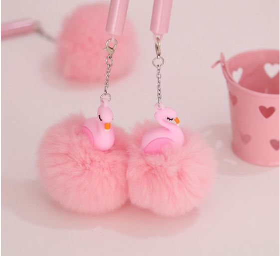 stylo bille avec flamant rose pompon