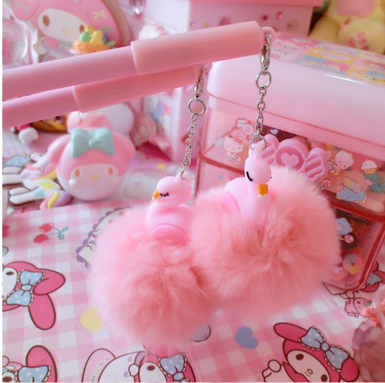 stylo flamant rose avec pompon rose