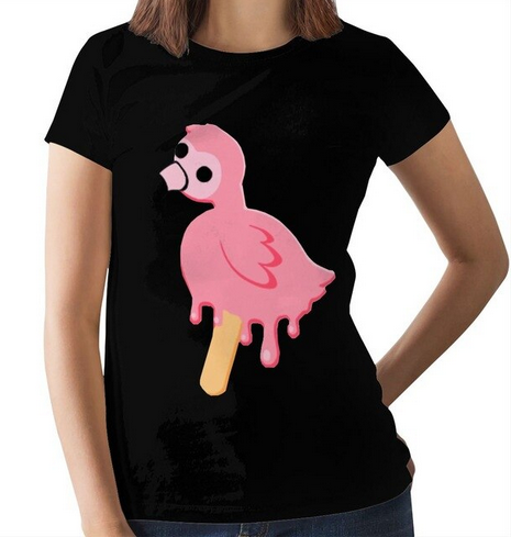 t shirt noir femme avec flamant rose