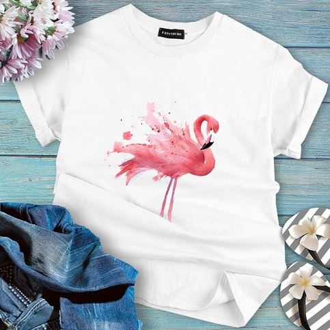 t-shirt femme flamant rose blanc
