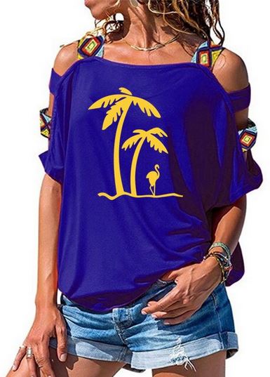 t-shirt flamant rose boheme chic bleu roi et jaune