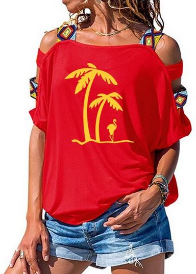 t-shirt femme flamant rose en jaune palmier coton original