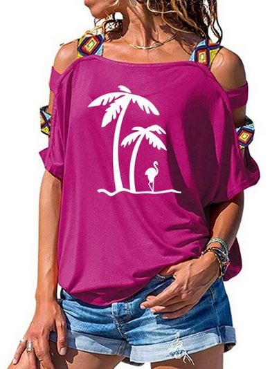 t-shirt top femme flamant rose violet blanc fantaisie