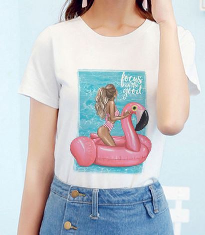 t-shirt femme flamant rose bouée gonflable flamant rose