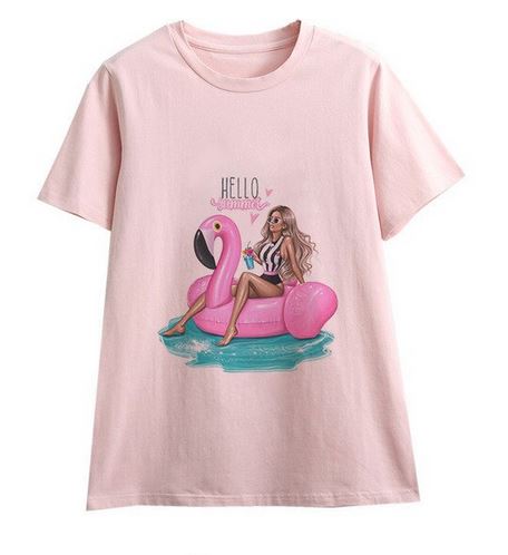 t-shirt flamant rose pour femme fille avec bouee gonflable piscine plage