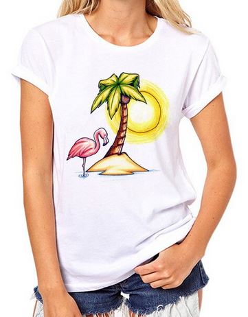 t-shirt flamant rose pour femme ile paradis vacances solo
